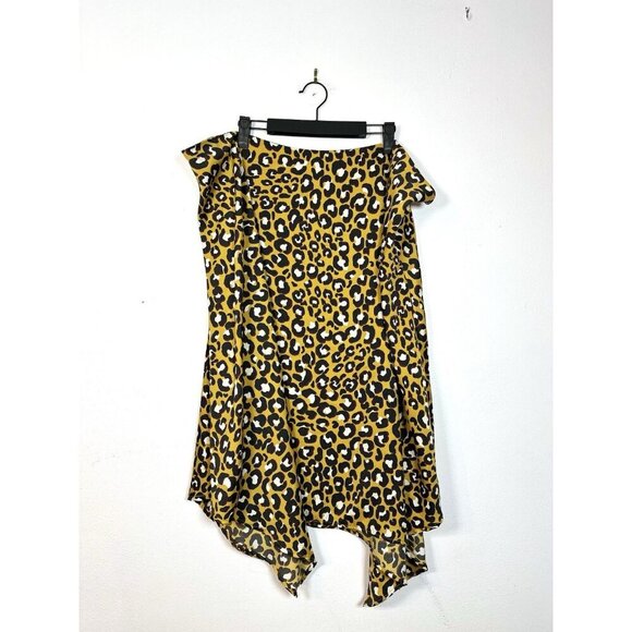 Who What Wear‎ Women Skirt 20W Yellow Animal Print Scarf Hem Cheetah Leopard - Picture 1 of 10